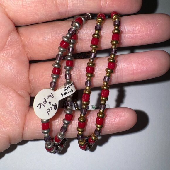 14" Long Red, Purple, and Gold Beaded Necklace - Picture 10 of 12